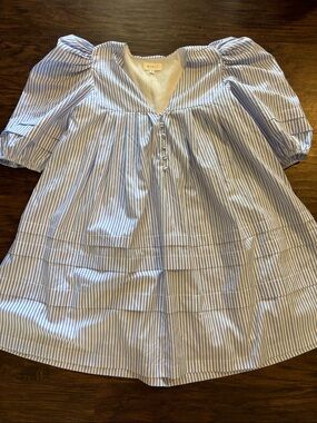 Mable Blue and White Striped Puff Sleeve dress